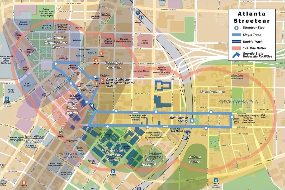 地図の路面電車のアトランタ