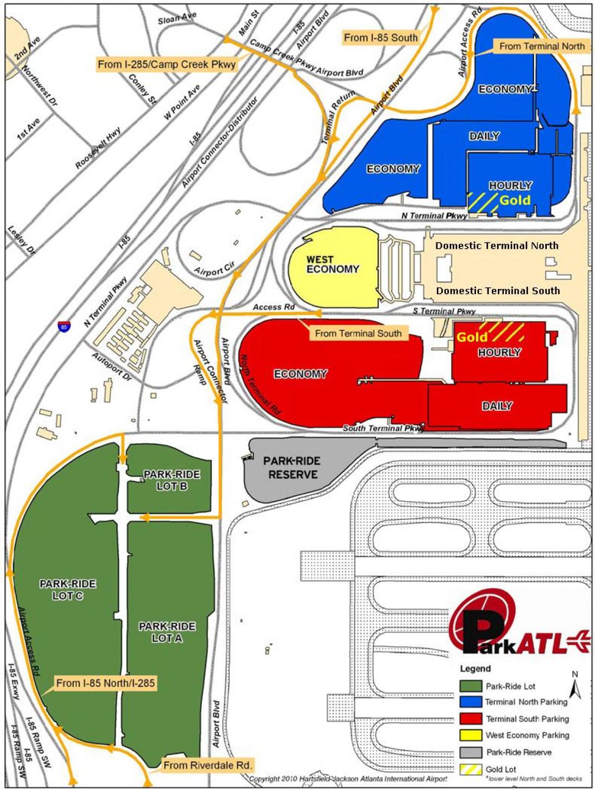 アトランタハーツの空港駐車場を地図